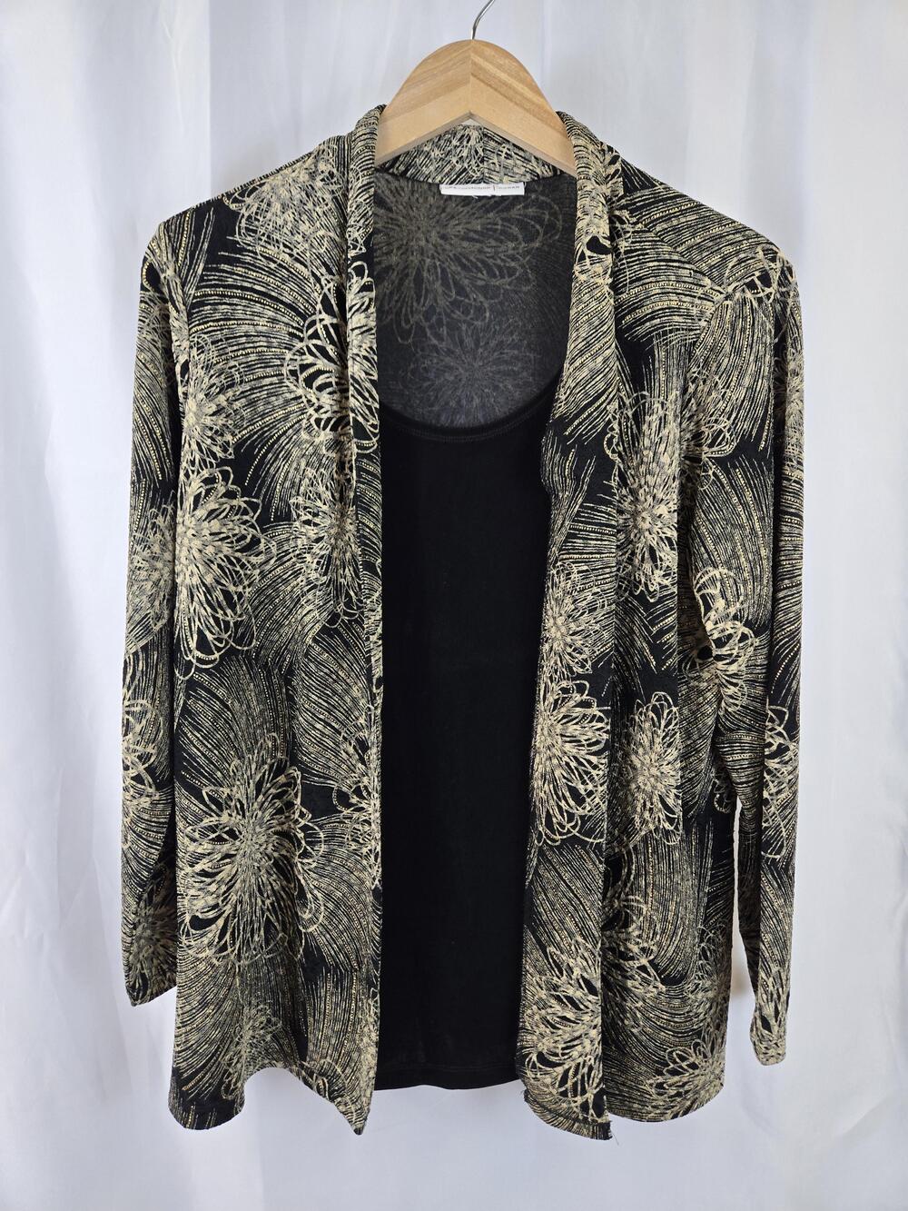JM Collection Sweater Tank Set Womens 1X Plus Black Floral 2 Piece Cardigan Top